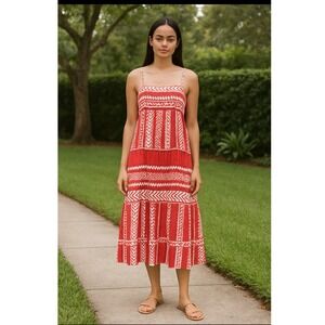 Jodifyl Coral White Midi Boutique Dress Sleeveless Casual Summer Dress Size S‎